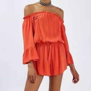 Topshop Off the Shoulder Orange Romper